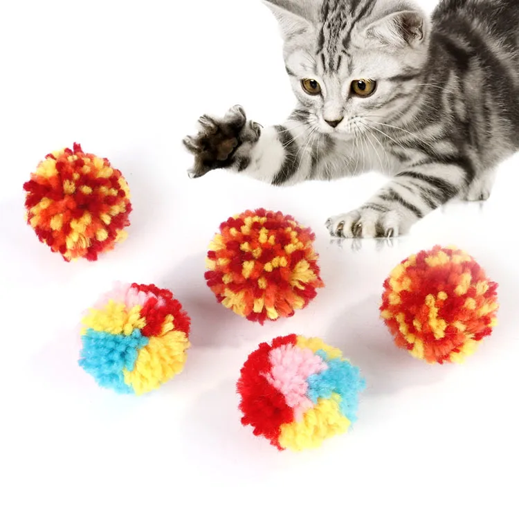 Lustiges Katzenspielzeug, bunter Wollball, interaktive Langeweile, Linderung, Kätzchenspielzeug, Jagen, Indoor-Spielen, Plüschbälle, Heimtierbedarf – Detail 1