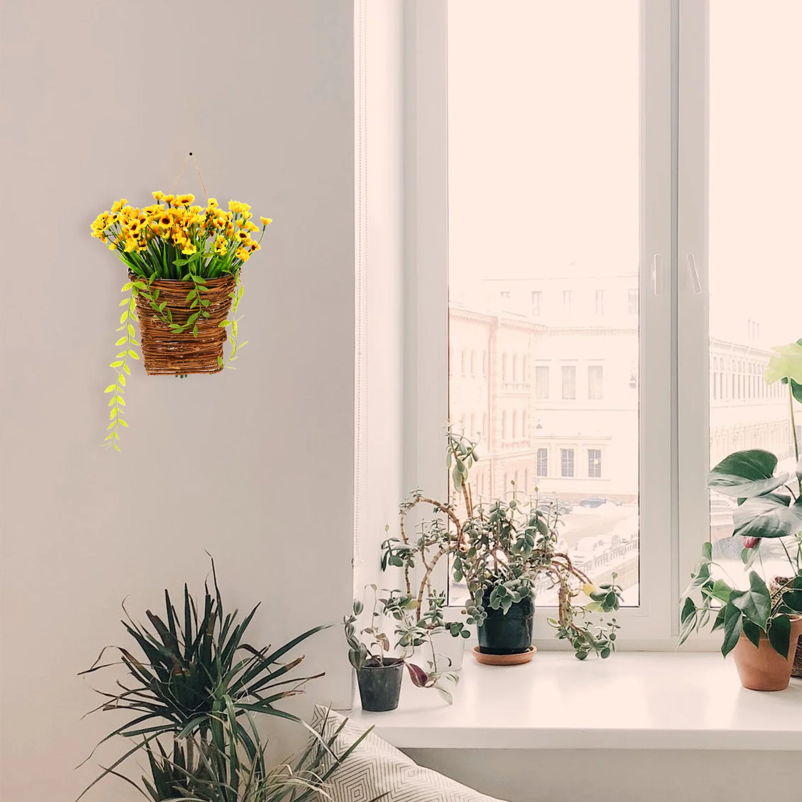 

Hanging Flower Basket For Door Decor Artificial Sunflowers Fall Floral Arrangement Indoor Outdoor Wall Planter Farmhouse Porch