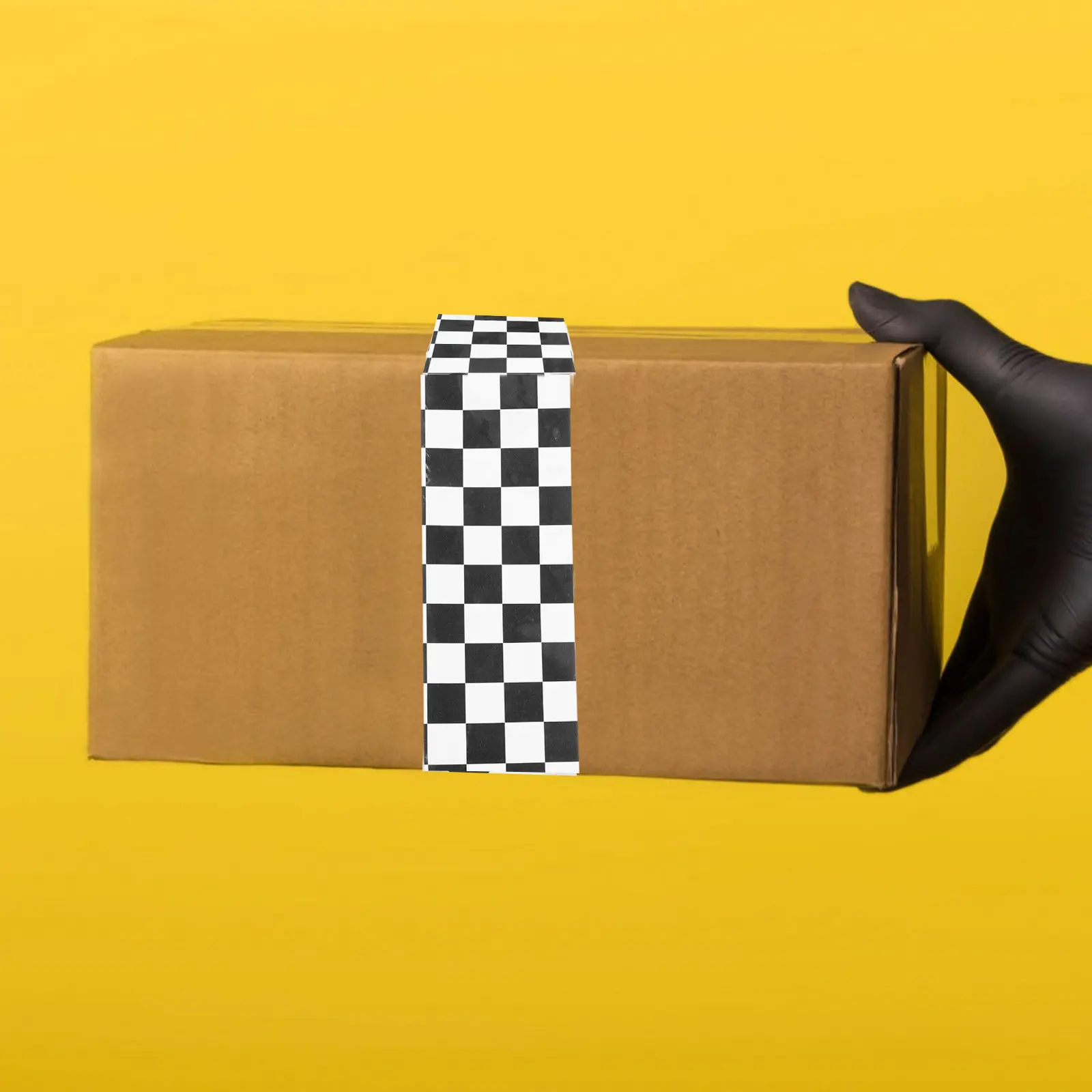 1 Roll Black White Checkered Delivery Tape Strong Adhesive Easy Use Packaging Shipping Sealing Goods Tape Tapes