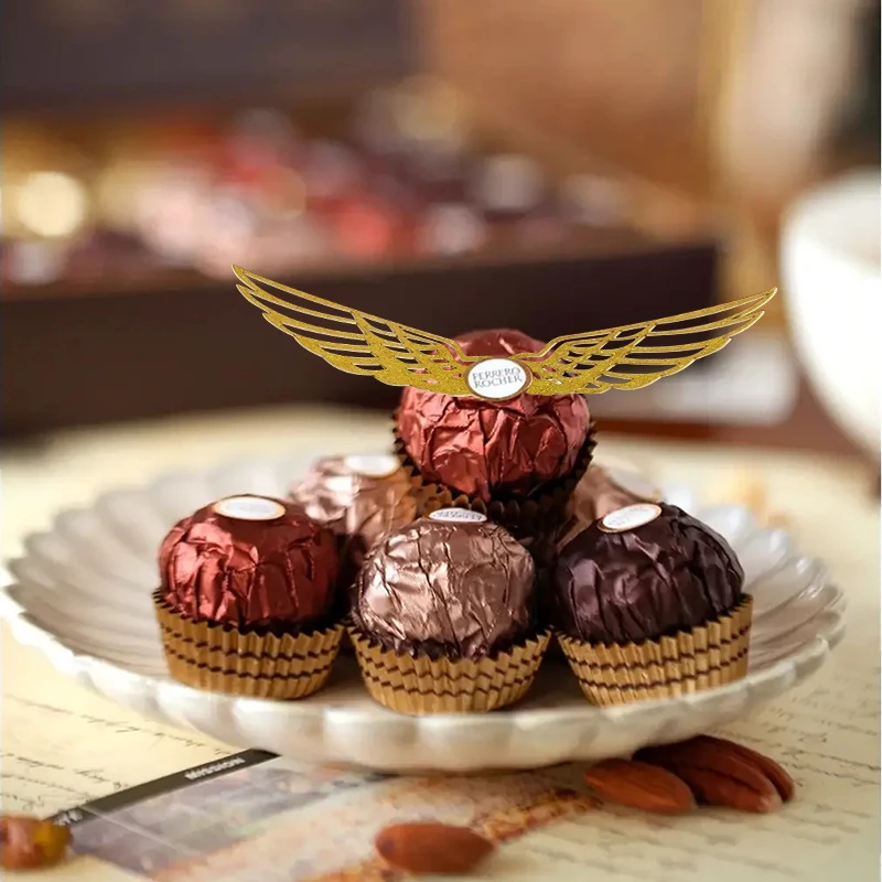 50Pcs Gold Wings Chocolate Cake Decoration Angel Wings Wizard Cupcake Topper Snitch Wedding Birthday Party Decor