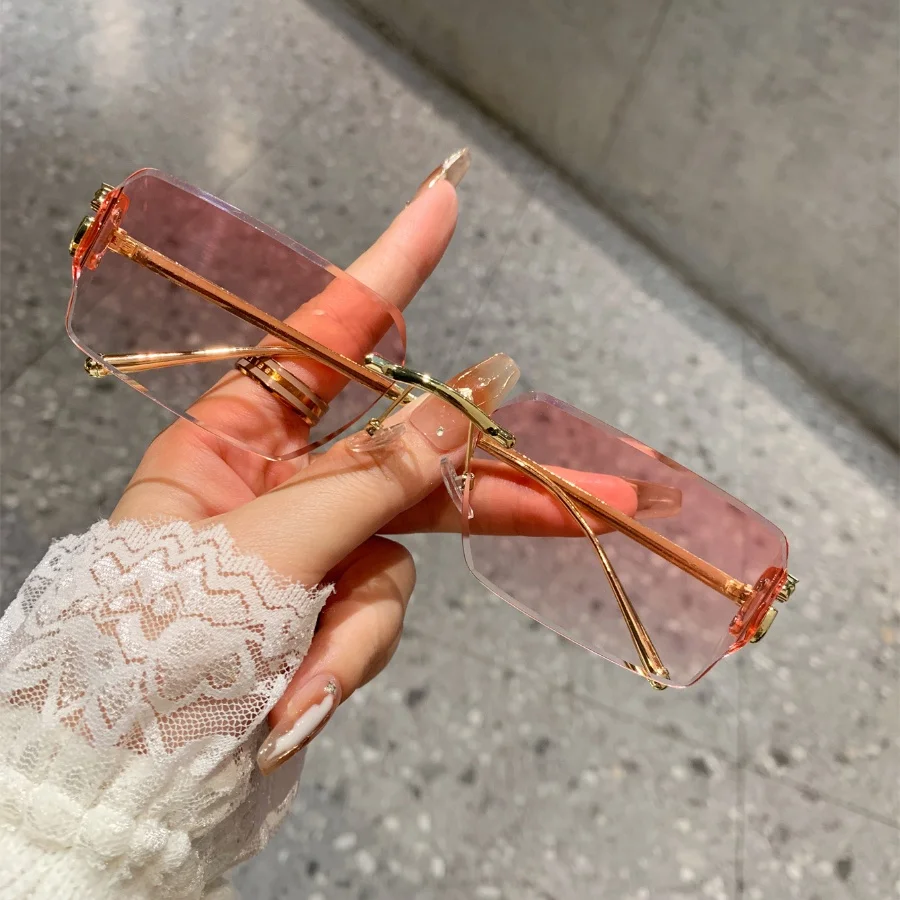 1Pc frauen Sonnenbrille Neue Universal Metall Rahmenlose Cut-Edge Exquisite Vielseitig Retro Leopard Kopf Trendy Street Style täglichen O