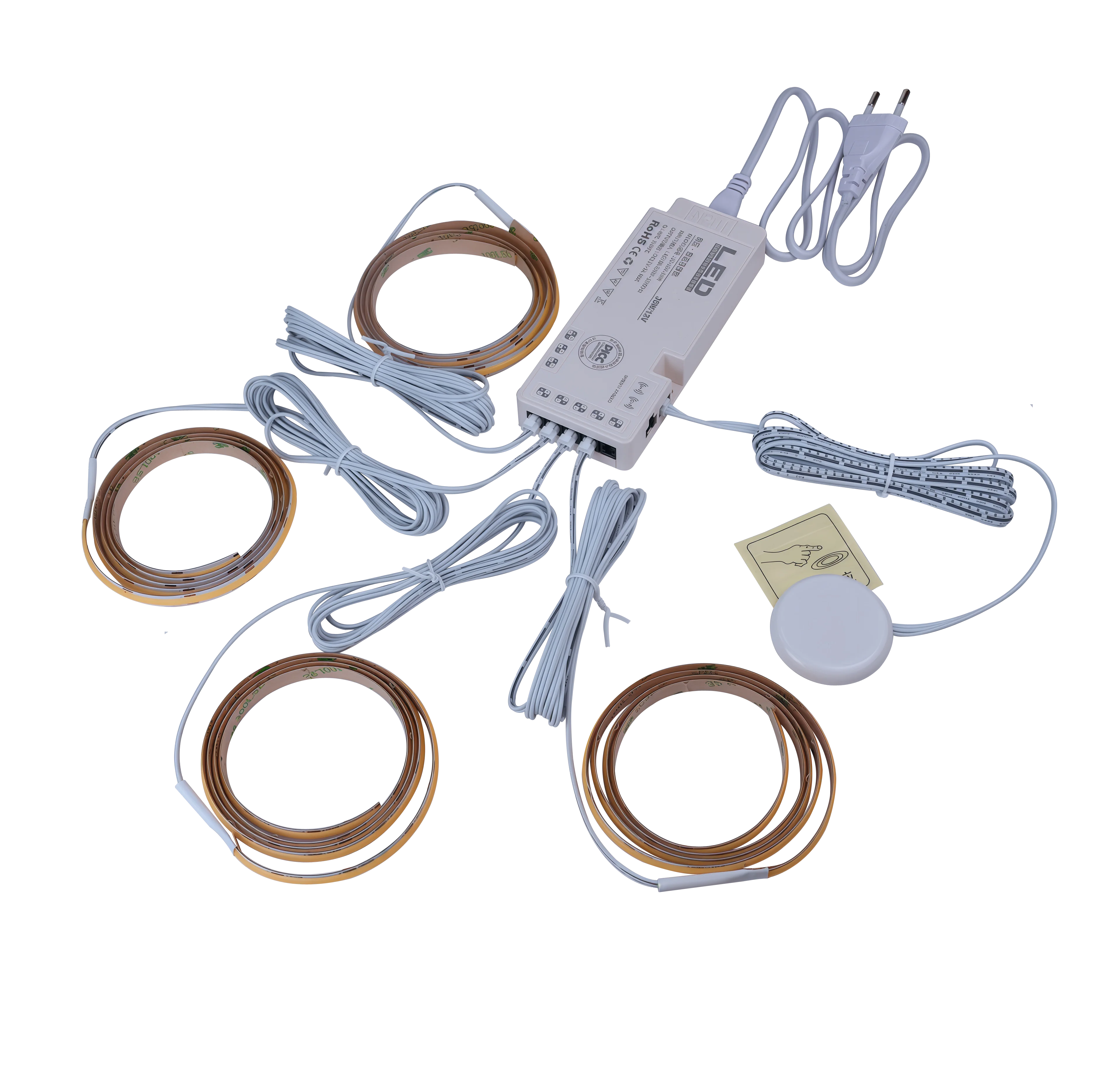 Through-Wood Touch Switch COB Under Cabinet LED Strip Kit 1M ×2/4/6 Dimmable Hidden No-Drill 12V for Kitchen Closet Wardrobe