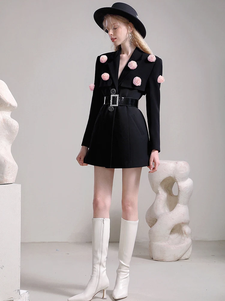 Abito da pendolarismo da donna di fascia alta modello di design abito da pendolare con senso dignitoso di nicchia nero dolce rosa giacca abiti