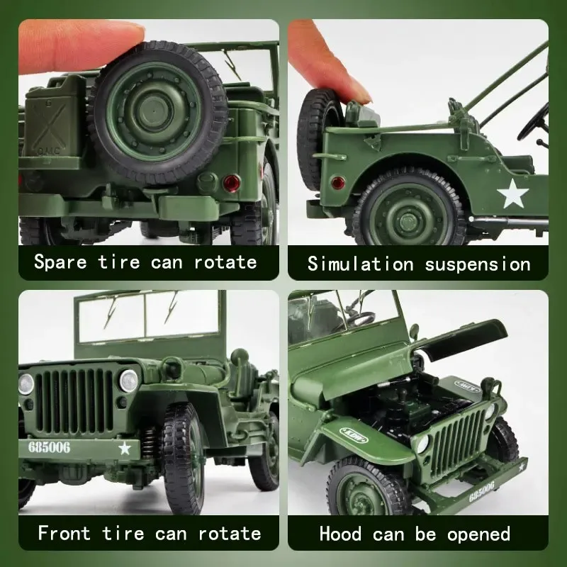 1/18 diecast carro brinquedo táticas militares liga modelo de carro capô aberto painéis para revelar motor com dispositivo suspensão crianças presente