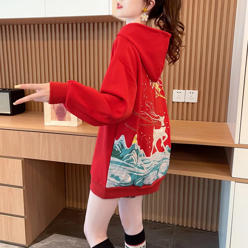 

Women's Chinese style embroidered hooded sweatshirt