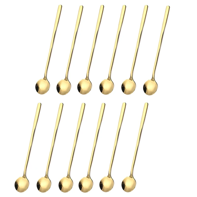 

Набор кофейных ложек, 12 шт., золотые чайные ложки, ложки для размешивания с длинной ручкой, круглая ложка для размешивания кофе, ложка для десерта, прочная ложка для меда