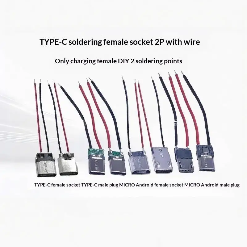 JCD 2Pin Micro USB Type C Straight Welding Connector Male Female Jack for Student Electronic Experiments