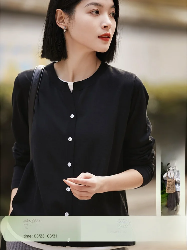 

Xhange Layered Lazy Two-Piece Knitwear Long Sleeve Acetate Cotton Scissors Collar Women's Fashionable Comfortable Breathable