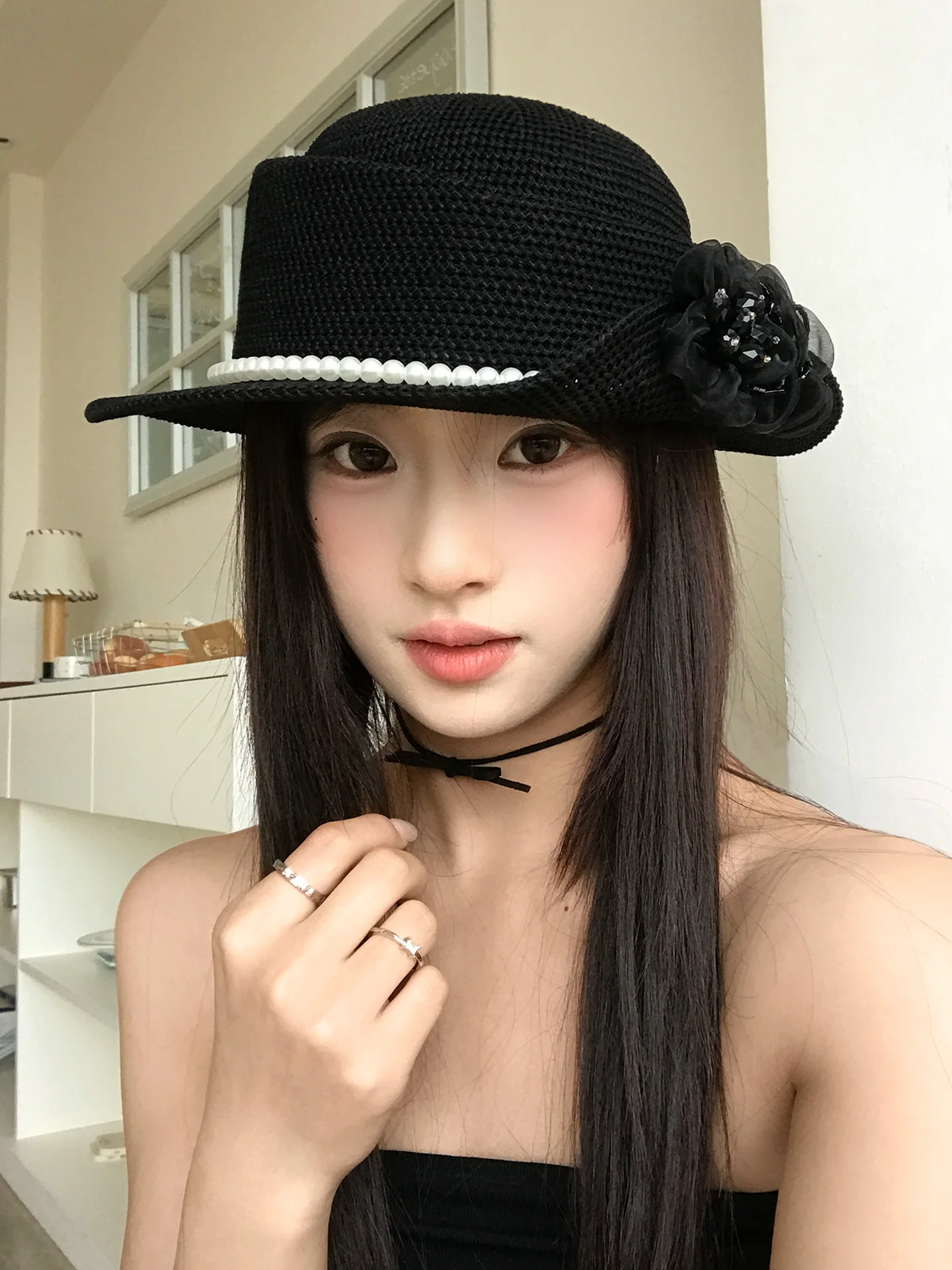 Elegant Floral Net Hat Women's Spring 2026 New High-End Fisherman Style Hat  Lady Wind Adjustable round Top Cap