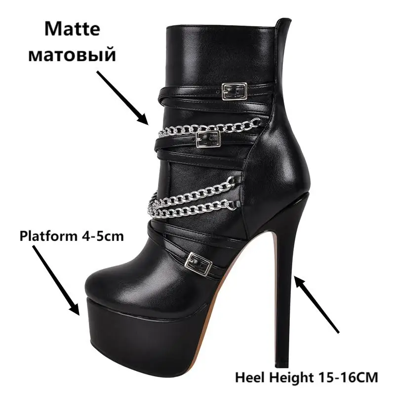 Onlymaker Women Platform  Ankle Boots Black Matte Side Zipper  Big Size Stilettos Winter Booties