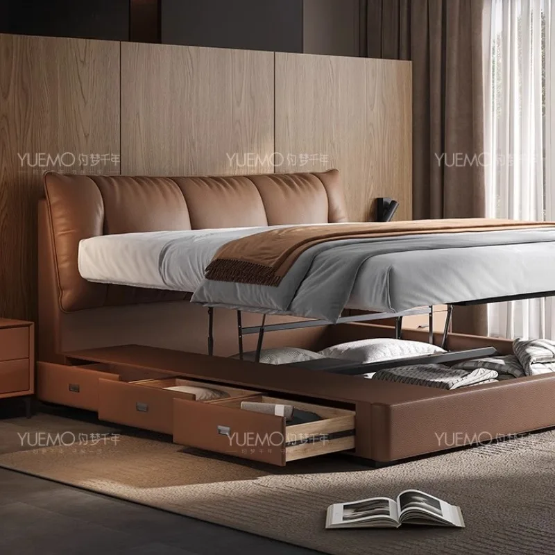 Upholstered Frame Bed Queen Headboard Minimalist Storage Spac Bed Modern Luxury Sleeping Mobilier Maison Home Accessories