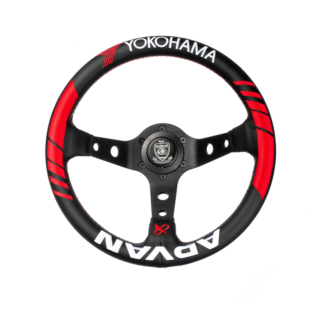 VERTEX JDM 330mm  Racing Steering Wheel Black Genuine Leather Collaboration Steering Wheel with Red Line Embroidered