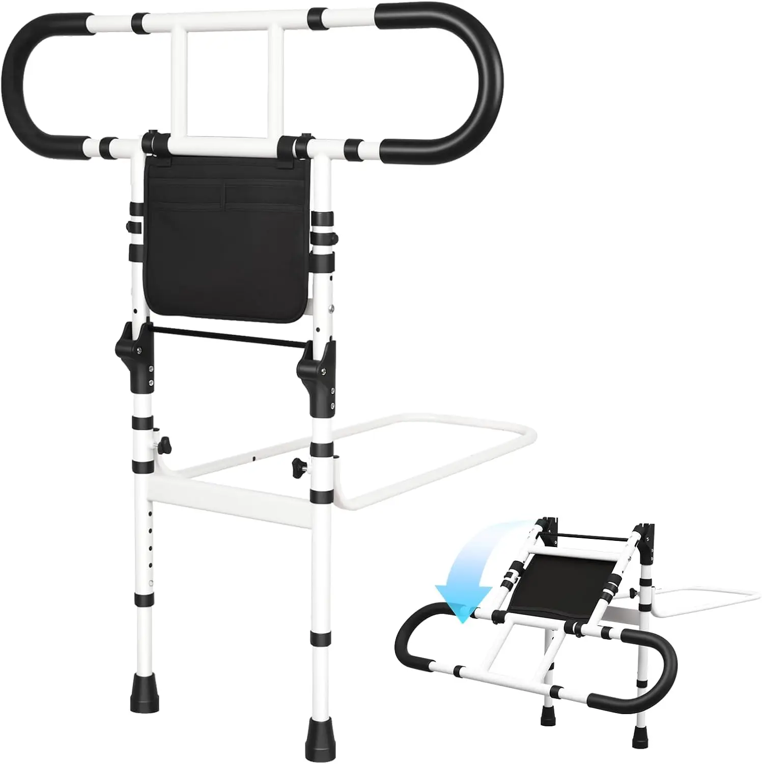 

Adjustable Bed Rails for Elderly Safety, Foldable Grab Bar with Ergonomic Handles & Storage Pocket, Supports 300 lbs