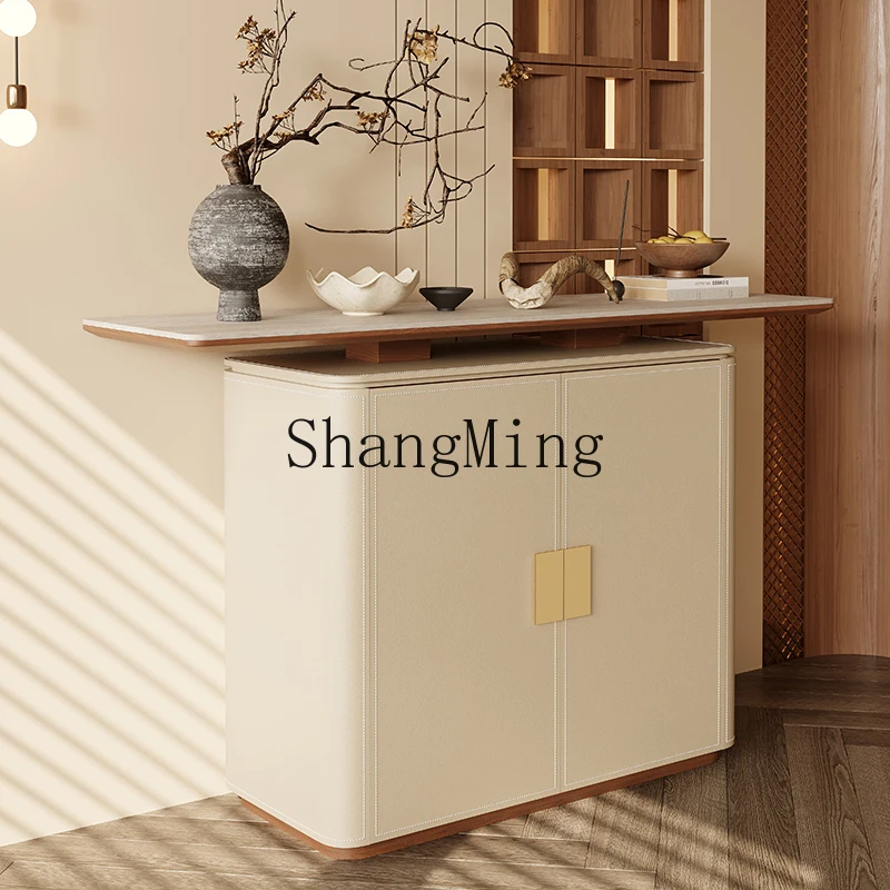 

HJ rock slab entrance is opposite the door, light luxury shoe cabinet integrated into the door, high-end solid wood cabinet
