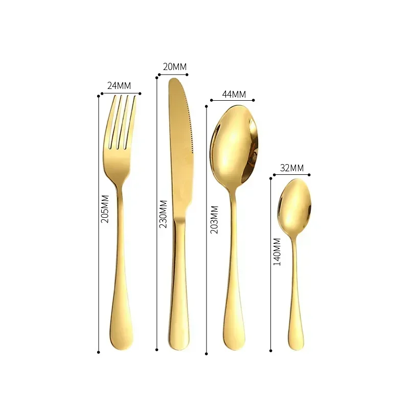 24Pcs Gold Cutlery Specular Light Stainless Steel Steak Knife Fork Spoon Teaspoon Upscale Restaurant Cutlery Set With Gift Box