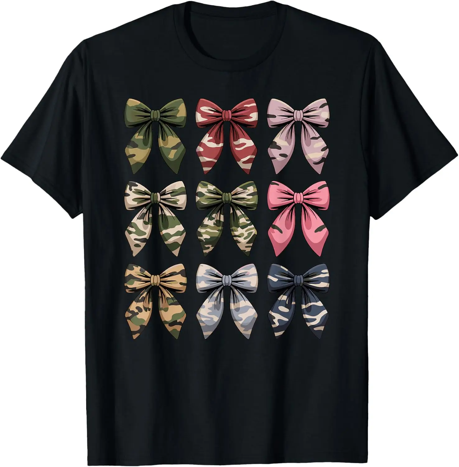 Camouflage Old Camo Bow Cute Country Hunting Women Girl T-Shirt 100% Cotton Trendy Y2K Short-Sleeve Tee-Soft, Quick-Drying,
