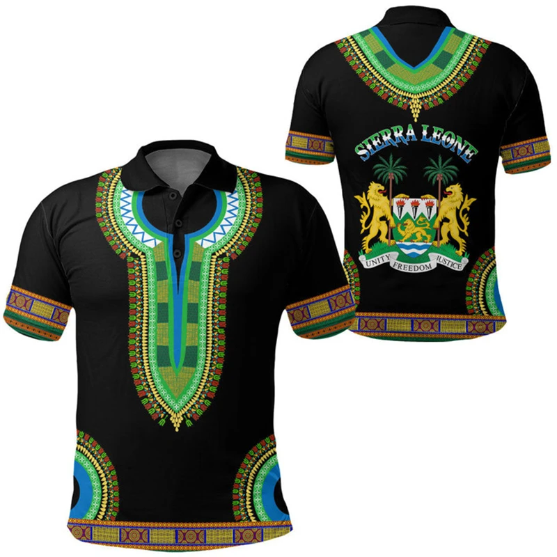 Sierra Leone Flag Map 3D Print Polo Shirts For Men Clothing SL National Emblem POLO Shirt Africa Male Jersey Casual Tops Lapel