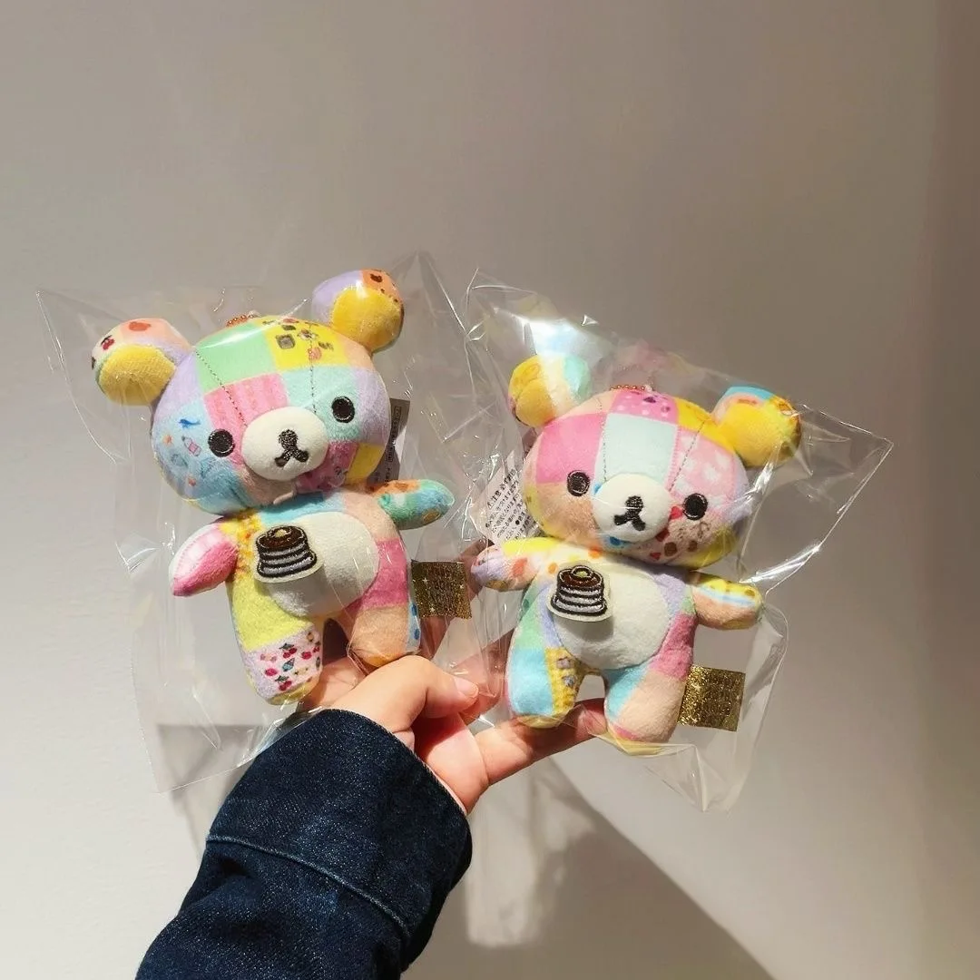 Japanese Cartoon Kiiroitori Rilakkuma 20Th Anniversary Color Blocked Plush Doll Keychain Couple Backpack Decoration Hanging Toy