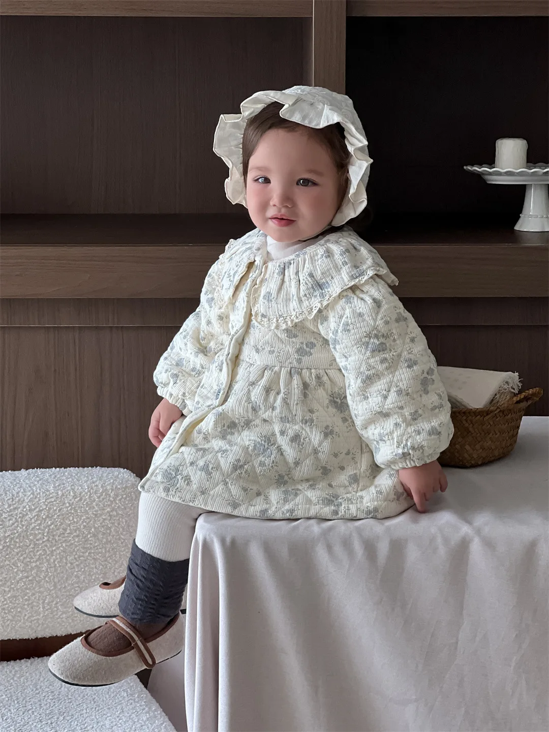 Manteau à revers optique en velours pour tout-petits, veste rembourrée pour filles, vêtements chauds pour bébés, mignon, sourire floral, hiver, nouveau, 2025