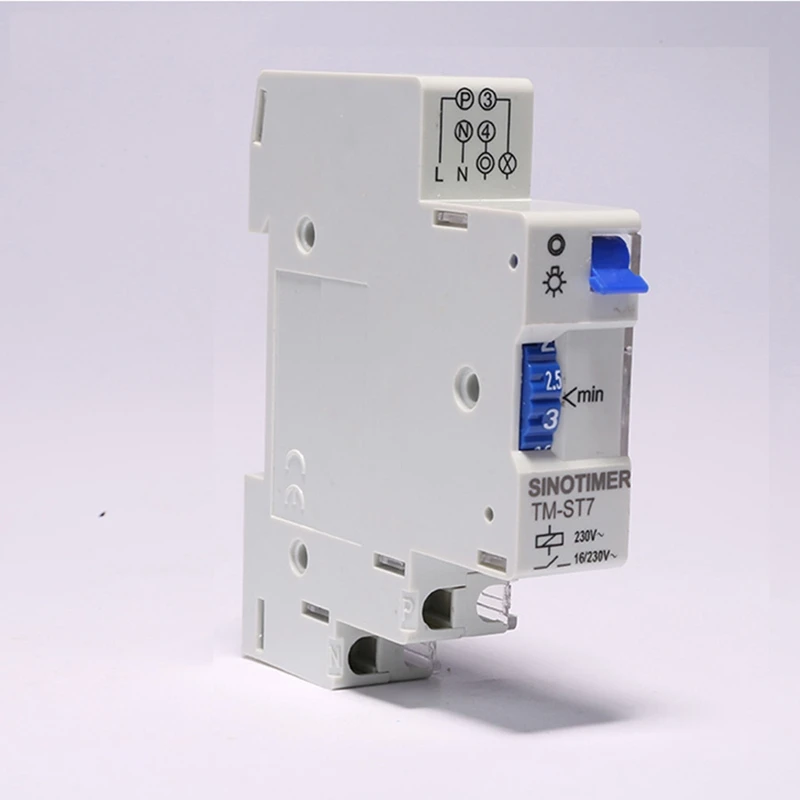 ABJS  TM-ST7 220V AC 7 Minutes Mechanical Timer 18Mm Single Module Din Rail Staircase Timer Time Switch Timer Clock