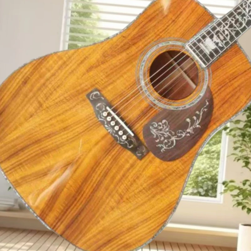 41 Inch D45 Acoustic Guitar Solid Top Acacia Body Brown Mellow Bass Dynamic Sound Sufficient Suitable Beginner Free Shipping