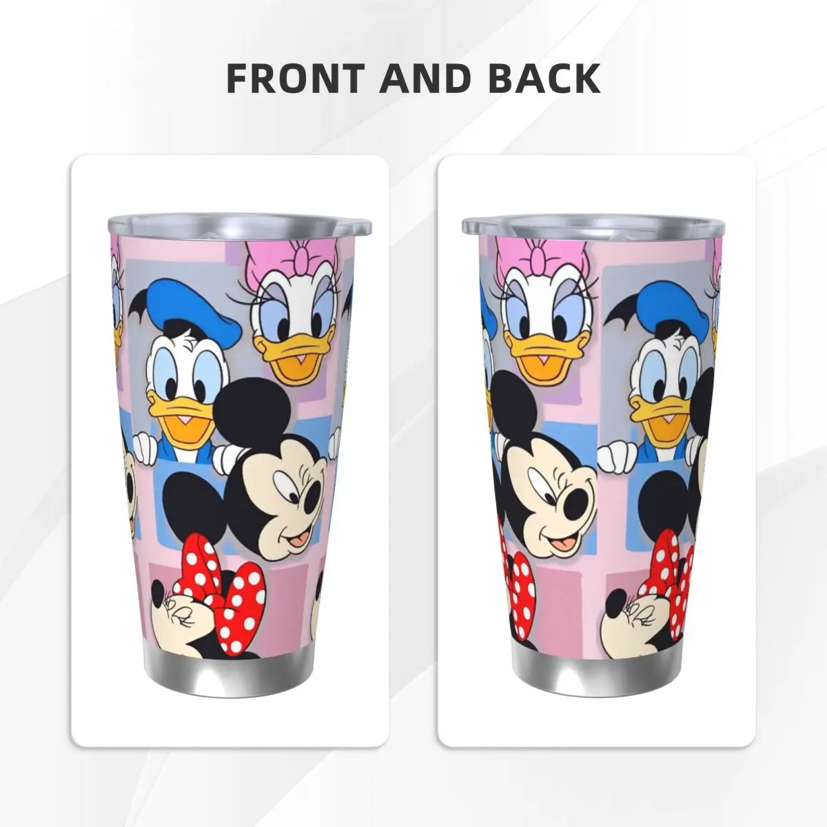 Mickey Minnie Donald Duck Daisy Cartoon Tumbler Vacuum Insulated Thermal Cup Stainless Steel Outdoor Mug Spill Proof, 20oz