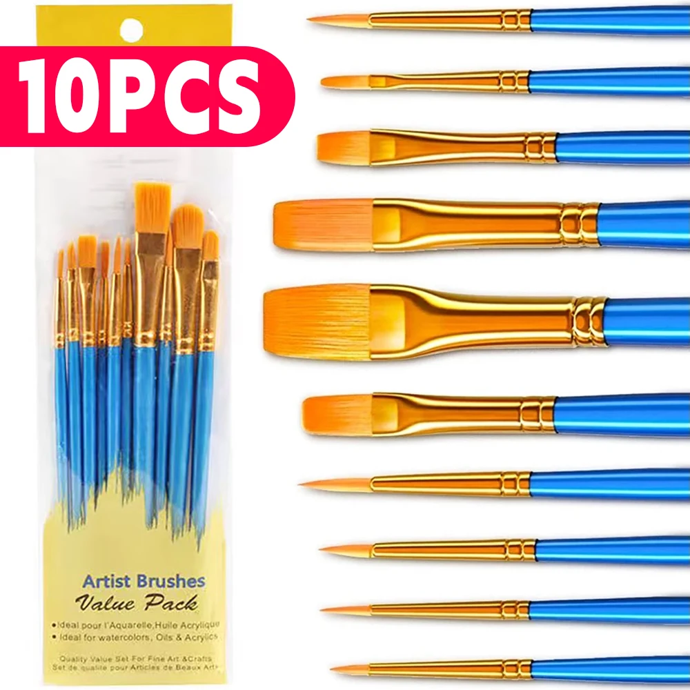 Pincéis Profissionais com Cerdas Macias de Nylon para Pintura em Tela, Alta Precisão em Detalhes e Grandes Áreas