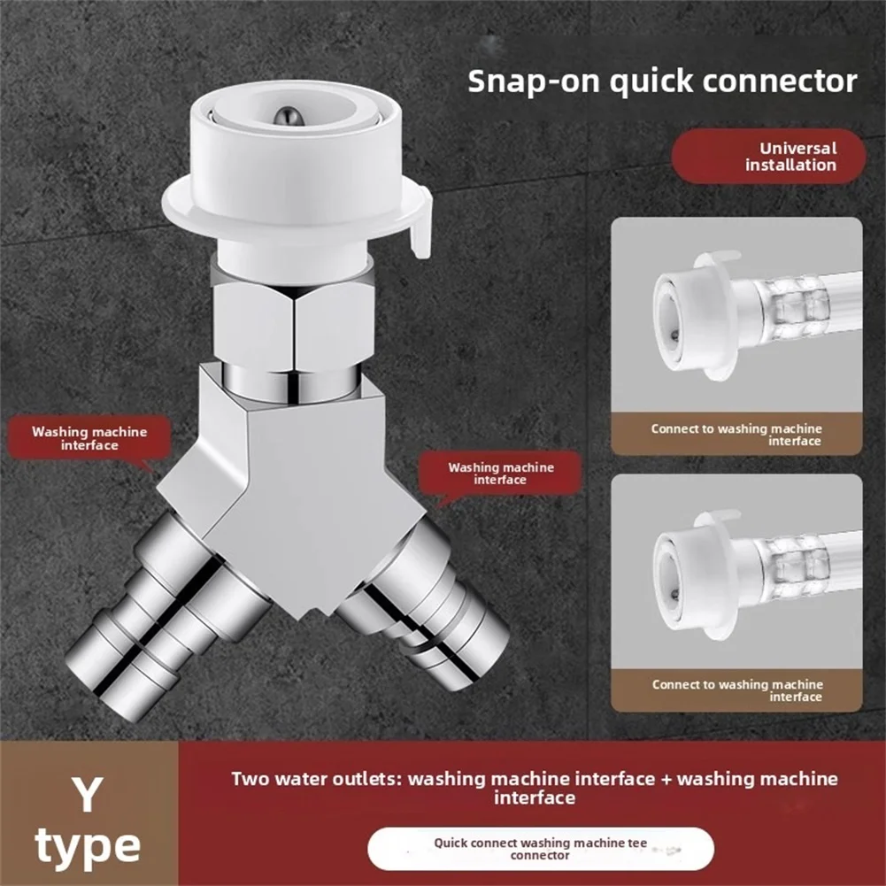 Washing Machine Water Inlet Three-way Quick Connect Connector G1/2 And G3/4 Interfaces Diverting Valve Dual Water Outlets