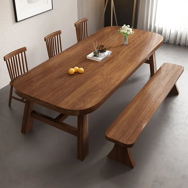 جميع طاولات الطعام المصنوعة من الخشب الصلب والكراسي ومطعم منزلي على الطراز القديم بسيط #2