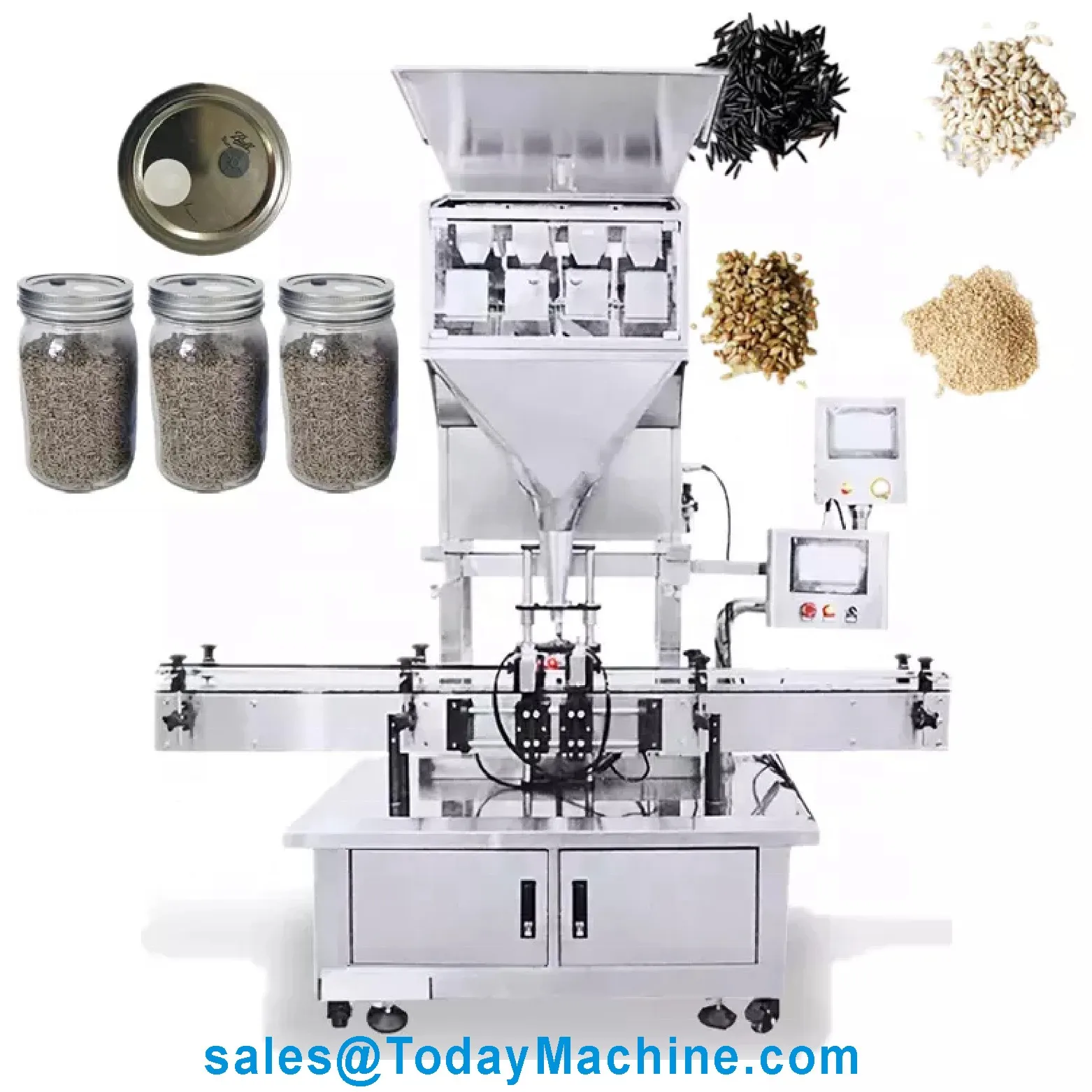 4 Heads Linear Weigher Scale Granule Nuts Candy Rice Tea Leaf Filling Packing Machine for Bottle Cans