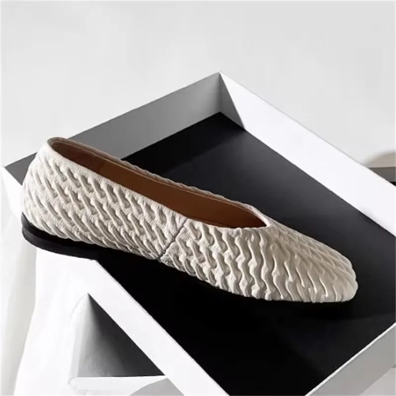 

Pleated Shoes for Womens Square Toes Ladies Flat Heels Shallow Female Ballets Sewing Lines Chassure Femme Solid Zapatos Mujer