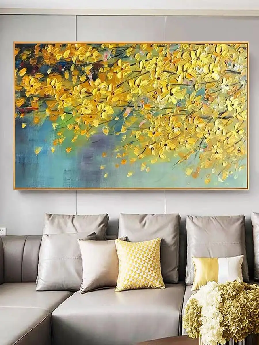 Hand Painted Textured Gold Money Tree Modern Abstract Oil Painting on Canvas Wall Art for Living Room Home Decor  No Frame