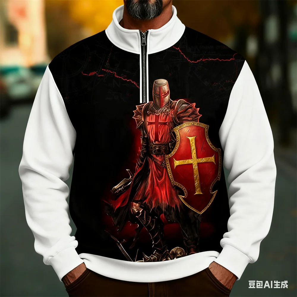 الرجال الوقوف طوق بلوزات الشتاء ثلاثية الأبعاد فارس نمط هوديي للرجل الرياضة الرمز البريدي هوديي جديد في هوديس وبلوزات القمم #3