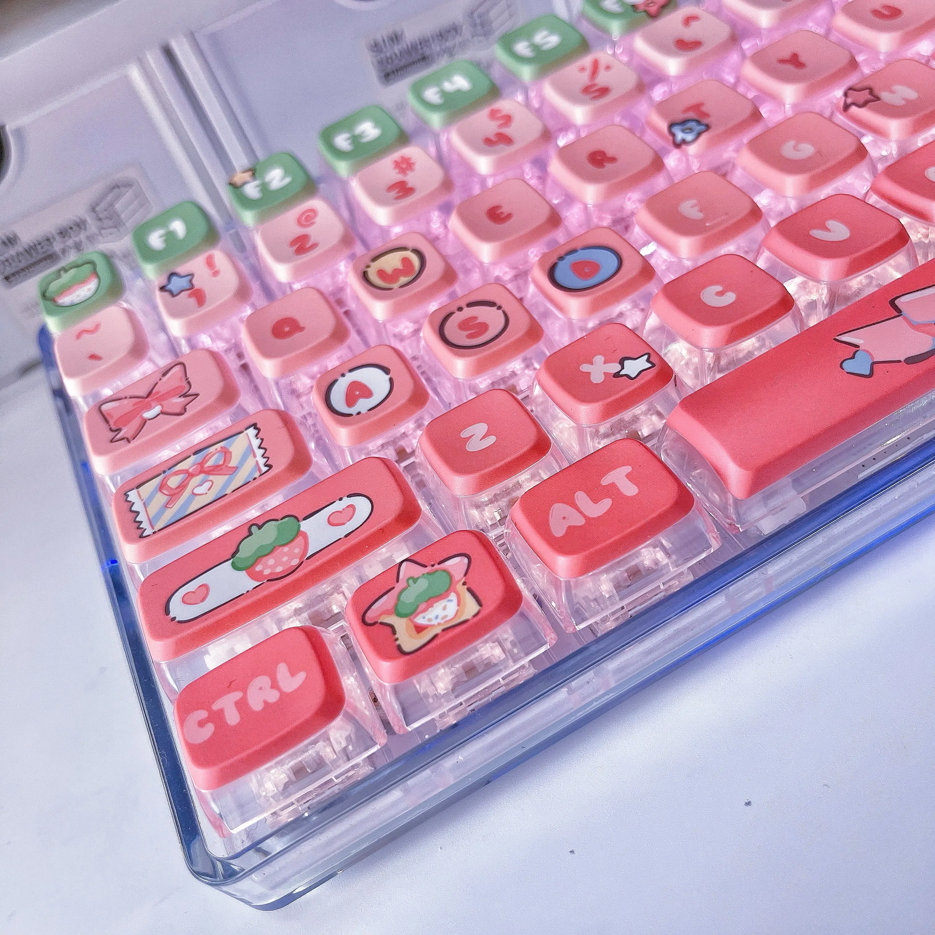 Cream Rabbit PBT Keycap ASA Profile Side Transparent Pudding Keycaps for Mechanical Keyboard 116 Keys Cute Bunny Pink Key Caps