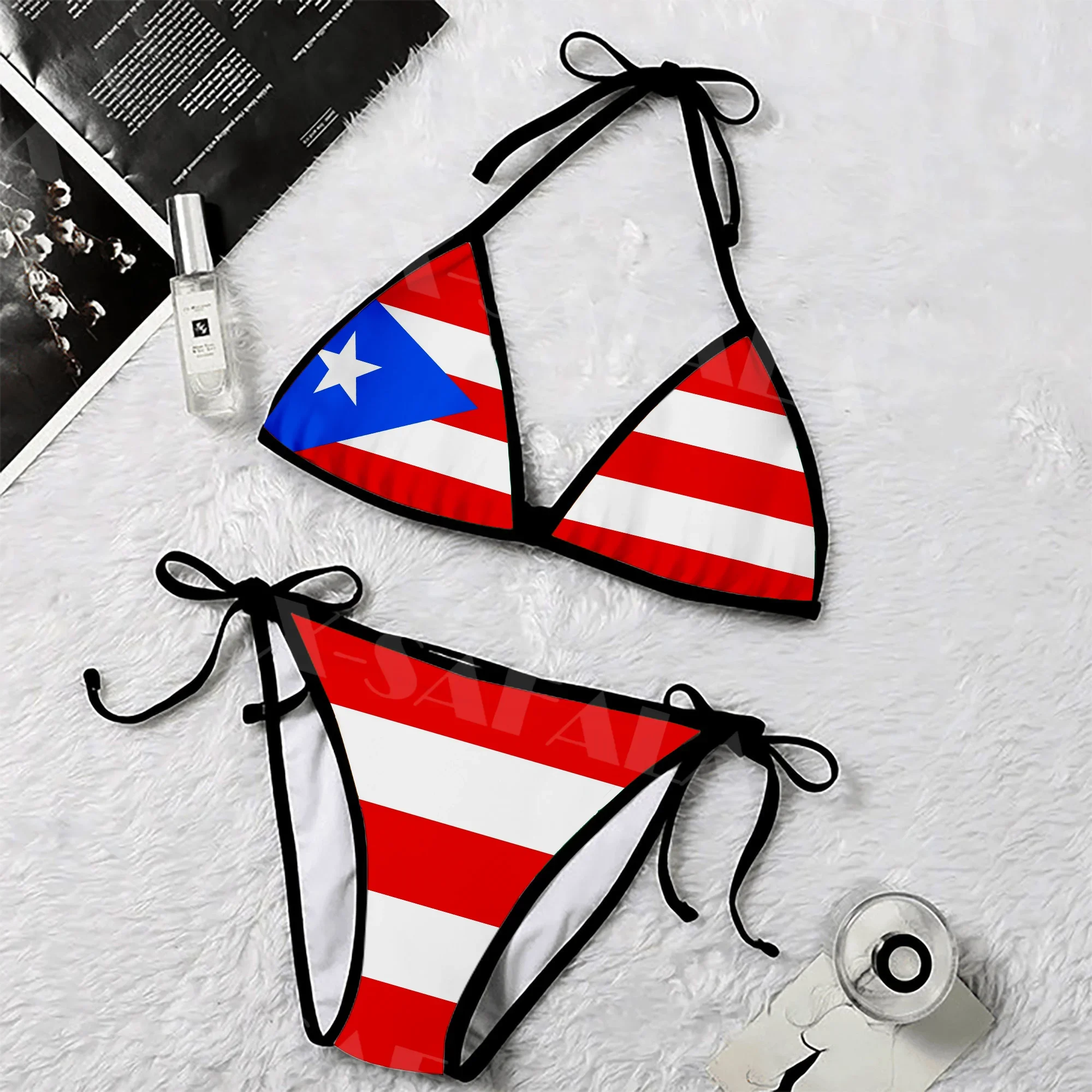 Północnoamerykańska mocna Puerto Rico czaszka herb z nadrukiem 3D damskie Bikini Micro zestaw letnich strojów plażowych seksowna kostiumy kąpielowe