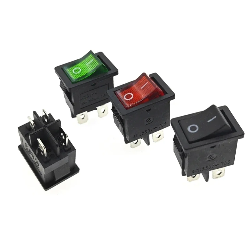 

100pcs KCD1 LED ON-OFF 4 Pin Boat Car Rocker Switch 21*15mm 6A/250V 10A/125V AC Black Red Green Light Siwtch