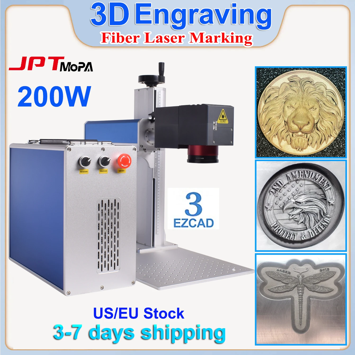 

3D Fiber Laser Marking Machine 3D Laser deep Engraving Machine 200W JPT Mopa Fiber Laser Engraver for All Metal Cutting Machine