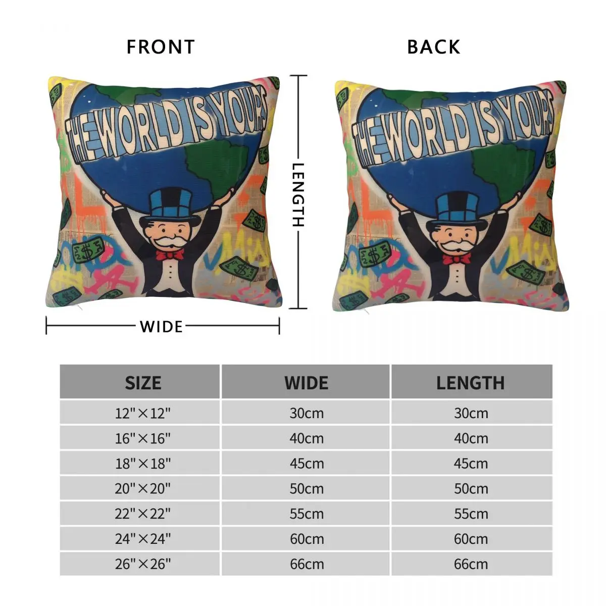 غطاء وسادة مربع مخملي من الكتان والبوليستر الاحتكاري ، غطاء وسادة منزلي مزخرف بسحاب مطبوع ، العالم لك