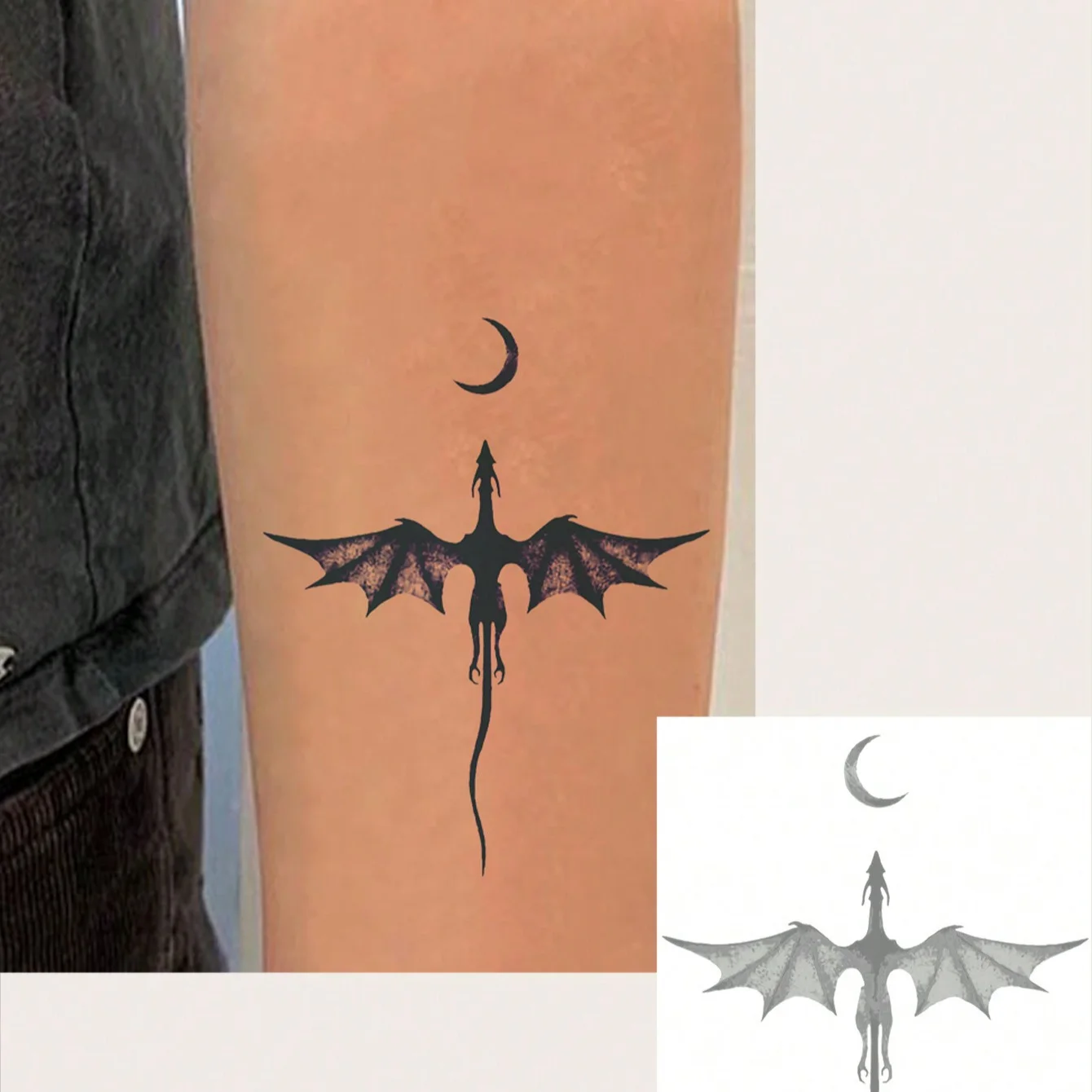 

5шт временные татуировки Дракона и Луны - реалистичный боди-арт дракона, водонепроницаемый, срок 5-12 дней - на Хэллоуин, Рождество