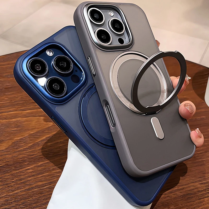 حافظة لهاتف Magsafe لهاتف آيفون 16 15 14 Pro Max Plus 13 12 11 حافظة حامل دوران مغناطيسي شحن لاسلكي غطاء صلب مقاوم للصدمات