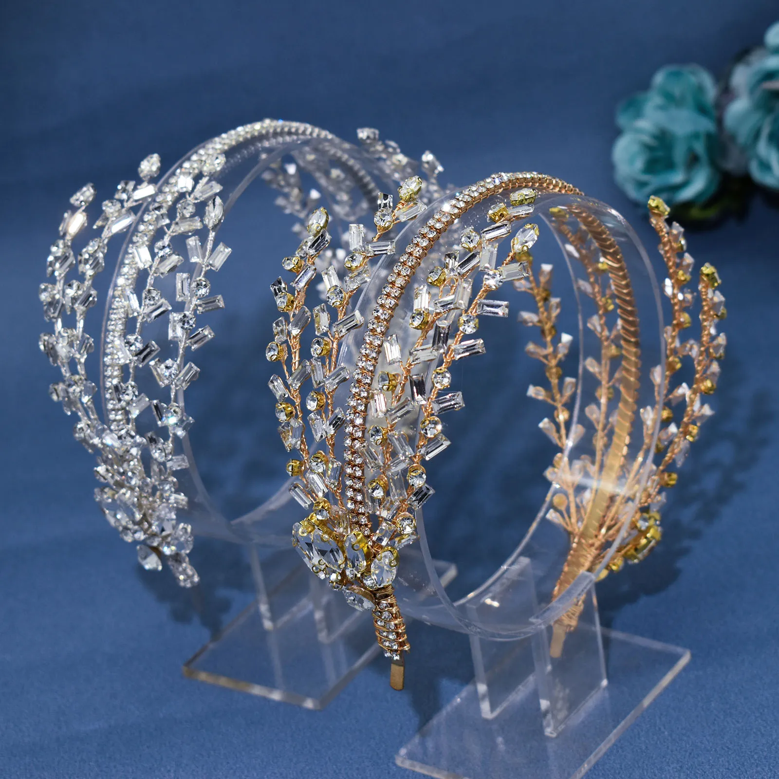 DZ071 เจ้าสาว Hairbands Tiaras เงินคริสตัลงานแต่งงานอุปกรณ์เสริมผม Headwear Rhinestone เครื่องประดับผมผู้หญิง Headdress