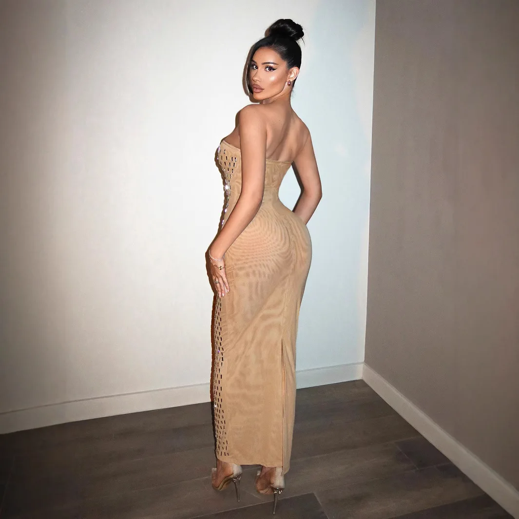 Abito da damigella d'onore lungo sexy con diamanti Abito da ballo europeo con una spalla Svel