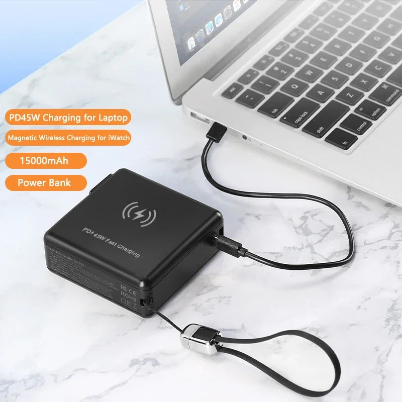 15000mAh Power Bank PD 45W Fast Charging for Laptop Notebook Magnetic Wireless Charging For iPhone Samsung Apple Watch Charger
