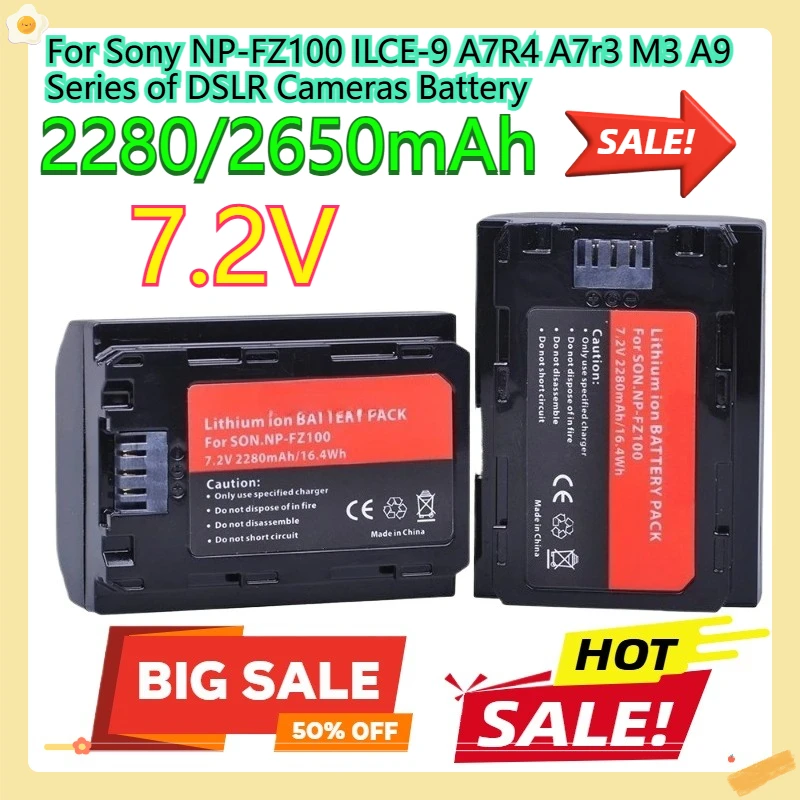 

For Sony NP-FZ100 ILCE-9 A7R4 A7r3 M3 A9 Series of DSLR Cameras Battery 7.2V 2280/2650mAh