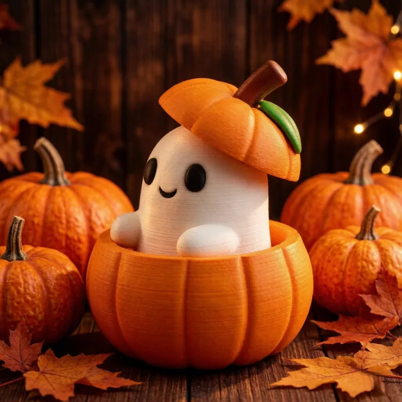 Set Includes a Pumpkin Base Ghost,And Hat-Creative 3D Printed Halloween Pumpkin Spirit Figurine.Perfect As a Desktop Decor Piece