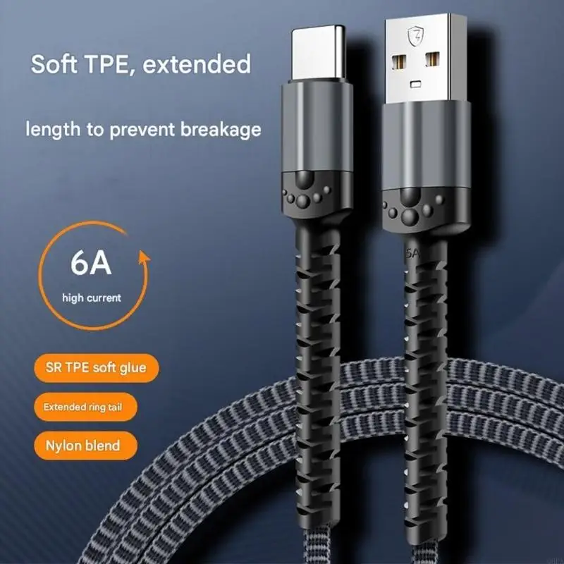 Q6PA Durability 6 A Type C Chargers Cable With Nylon Braided Cover And Flexible TPE Coating USB C Data Cord For Long Last Use