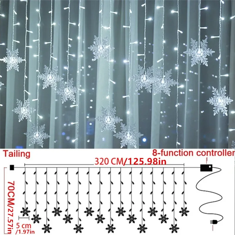 Гирлянда с вилкой европейского стандарта, садовый светильник, уличный светодиодный занавес в виде снежинки, сосулька, сказочные гирлянды для украшения дома, вечеринки, рождественские огни