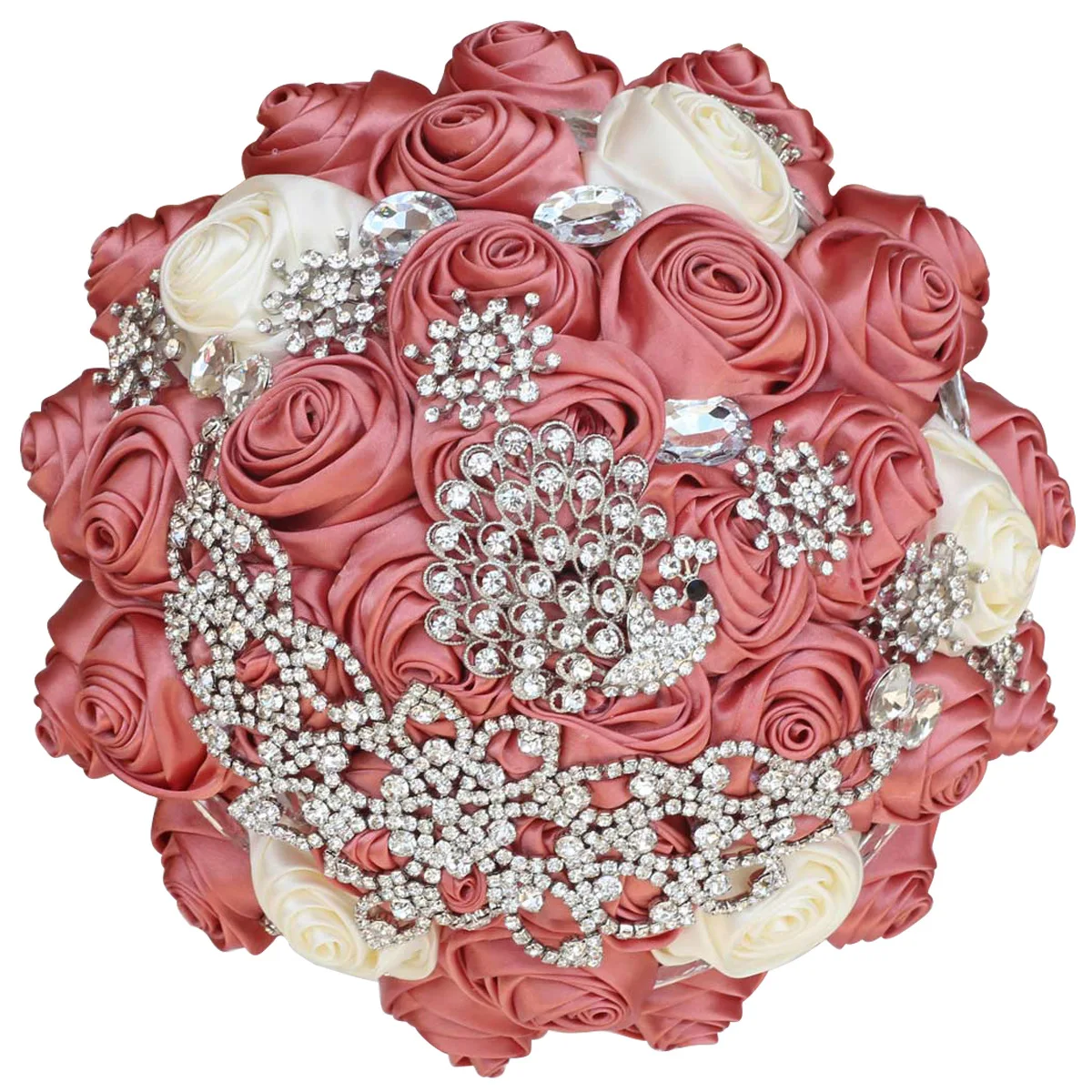 

New Design Rhinestones Ribbon Rose Handmade Flower Fashion Elegant Bride Bouquet Wedding Bridal Hand Diamont Bouquet Wholesale