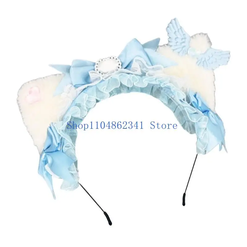 5asd هريرة أنيمي خوذة للحزب مرحلة عيد ميلاد الوجه غسل ​​العصابات مرحلة القطط الأذن الجناح أغطية الرأس صور الدعائم