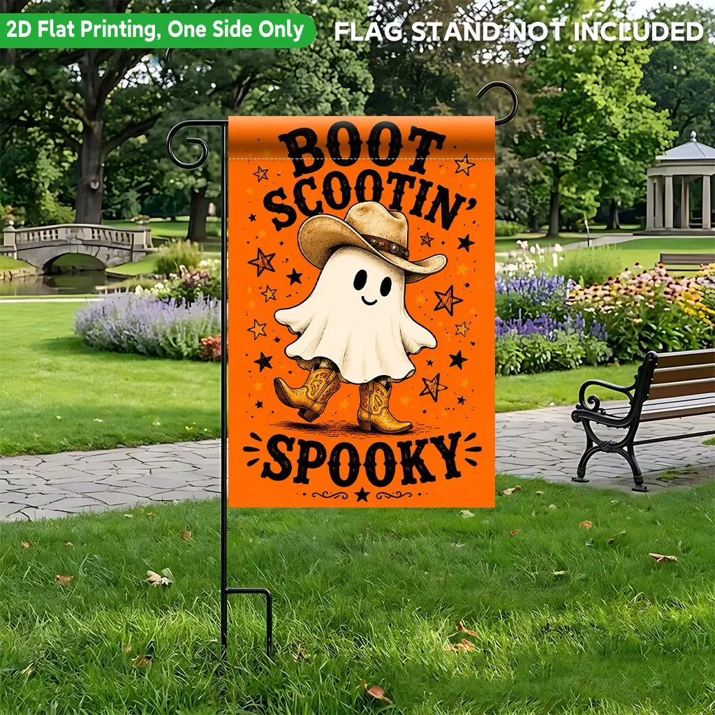 2D Flat - 2D Flat Printing Garden Flag 1pc, Adorable Ghost with Cowboy Hat Single-Sided Printed Garden Flag, Suitable for Party Outdoor Indoor Home Decor Garden Flag, for party Decoration Supplies, for Lawn, Garden Decor, Flagpole Not Included view 6